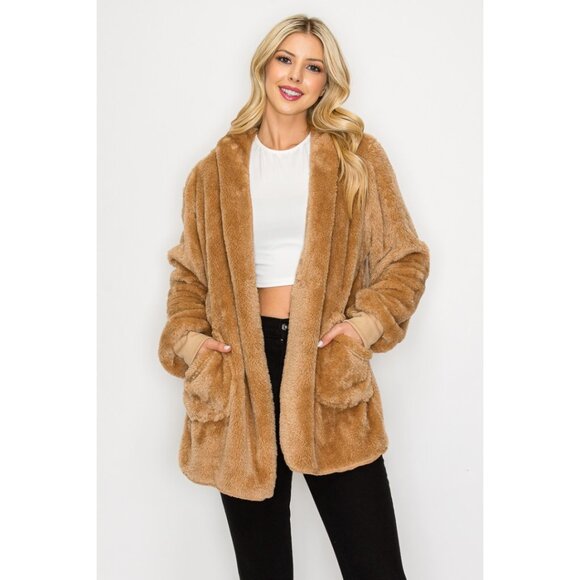 NEW Boutique Hooded Teddy Jacket Cozy Sherpa Fleece Weekend Furry Soft Warm Pink - Picture 2 of 6